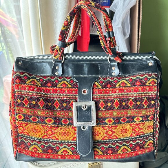 Vintage Travel Carry On Style Carpet Handbag - Picture 2 of 10